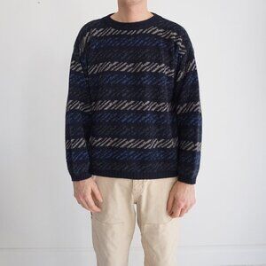 Vintage '90s Mountain Ridge Navy Gray Eclectic Grampa Crewneck Knit Sweater M